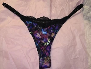 Victoria’s Secret Pequeña Mariposa Correa Negra Bling Tanga Bragas Panty - Imagen 1 de 5