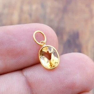 Solid 18k Gold Natural Citrine Oval Cut Charm Handmade Gift Womens Charm Pendant - Picture 1 of 4