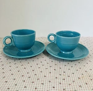 Vintage Paar Fiesta türkis Tasse und Untertassen Set ~ gute Ersatzteile!! - Bild 1 von 9