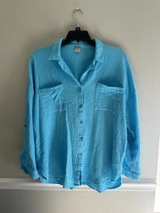Magaschoni Womens Blue Collar Long Sleeve Button Shirt Top Size XL - Picture 1 of 6
