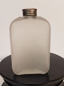 Vintage Glass Hip Flask With Metal Cap Cork Seal inside cap intact 5-1/2" x 3.5" - Picture 1 of 19