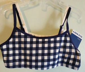Old Navy Girls 6-7 / 8 Cami Bra 2 Pack Navy Cream Gingham Stripes 770923 #15122 - Picture 1 of 2