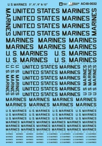 Microscale 1/48 US Marines USMC Lettering 3" 6" 9" 12" AC48-0032 Decals - Picture 1 of 1
