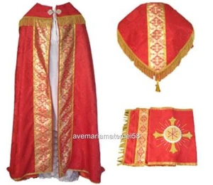 Red Cope Vestment Satin Lined Traditional Catholic + Embroidered Humeral Veil - Picture 1 of 1