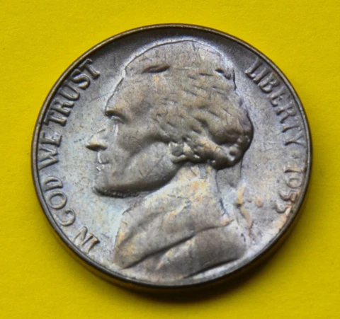 1955 5C P Jefferson Nickel (Mint Set Toned #2) Cover