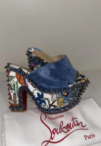 Christian Louboutin Massivatac 160 Studded Floral Platform Mules 37 NEW - Picture 1 of 7