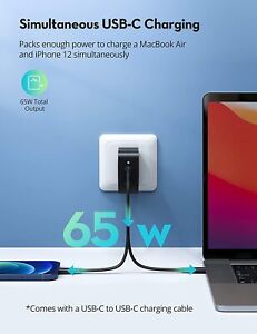 RAVPower Fast Wall Charger USB C Charger RAVPower 65W PD 2-Port iPhone Laptop