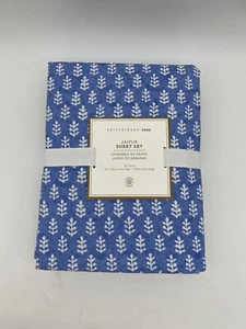 NWT Pottery Barn Teen Jaipur Twin XL Sheet Set 100% Cotton Blue Block Print - Picture 1 of 4