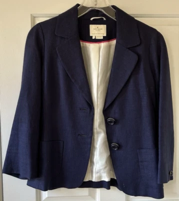 Blazer Kate Spade Azul Mezcla de Lino Chaqueta Náutica Talla 6 Foto 1 de 4