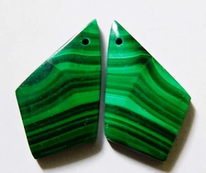 49.90 Cts Natural Malachite Driled Cabochon Matching Pair Gemstone 31X19MM - Picture 1 of 3