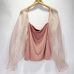 Eloquii 18/20 rosa Organza durchsichtig Langarm quadratischer Ausschnitt Top Puff Dusty Rose - Bild 1 von 4