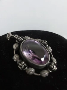 Belle Époque antiker Anhänger wunderschön verziertes Silber 835 facettiert großer Amethyst - Bild 1 von 8