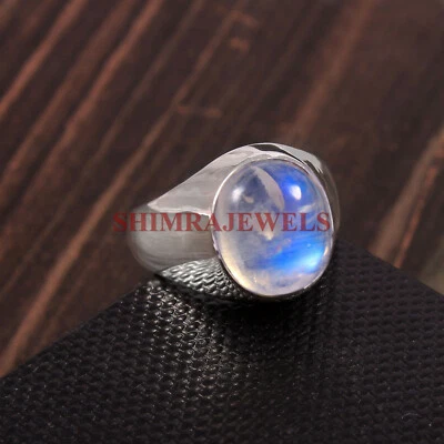 Anello In Pietra Luna Arcobaleno Naturale Con Argento Sterling 925 Per Uomo #375 - Immagine 1 di 3