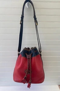 Bolso de Hombro Dooney & Bourke Vintage Rojo Azul Teton Cordón Cubo - Imagen 1 de 14