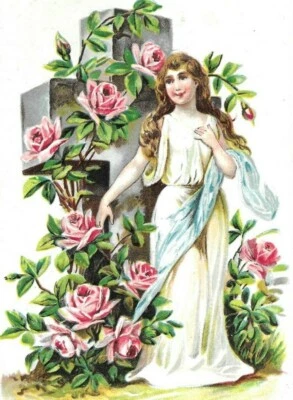 Edwardian Embossed Postcard Greetings Religious Beautiful Woman Holy Cross Faith - Image 1 of 3