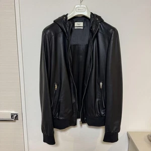 BALLY Black Leather Hooded Jacket with Zipper Pockets Casual Style - Picture 1 of 10