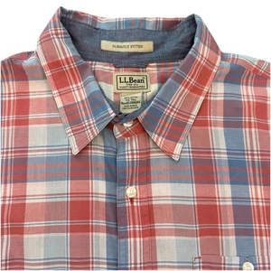 Camisa LL Bean Para Hombre Azul y Coral A Cuadros Abotonada Bolsillo Algodón XXL Alta De Colección - Imagen 1 de 9