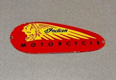 VINTAGE 16” INDIAN BIKE PORCELAIN SIGN CAR GAS OIL TRUCK MOTORCYCLE - Image 1 of 2