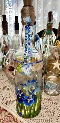 Blue Flower Lighted Wine Bottle - Изображение 1 из 4