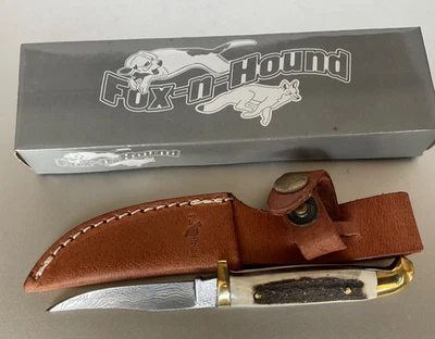 Cuchillo Skinner Fox and Hound Damacus Juego Pequeño con Funda de Cuero Foto 1 de 4