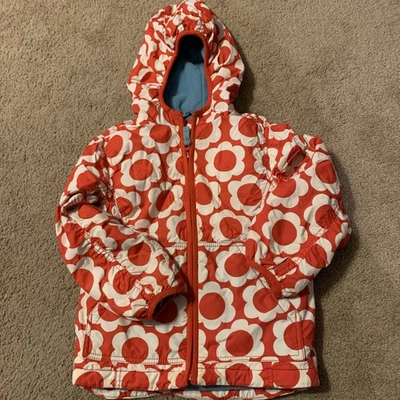 Mini Boden Floral Jacket Hooded Fleece Lined Zip Front Girl Size 5-6 Red White - Image 1 of 4