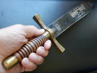 Cuchillo de tren Bowie con hoja grabada ferrocarril transcontinental 1869 acabado antiguo Foto 1 de 4