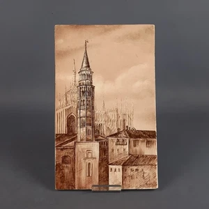 Tile Majolica Painting Cathedral Of Milan Signed Rosella Vintage 1950 - Imagen 1 de 15