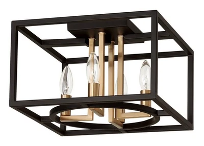 Four Light Ceiling Semi-Flush Mount Matte Black and Brushed Gold - Image 1 of 4