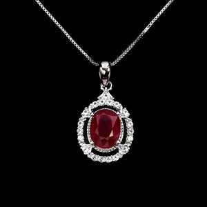 925 Sterling Silver Necklace Oval Ruby 9x7mm Topaz Natural Gemstone Jewelry 18in - Picture 1 of 13