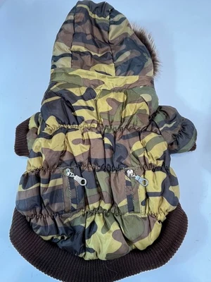 Ropa para Perros Chaqueta Talla Pequeña Camuflada Con Capucha Aislante Nylon Cierre de Gancho y Lazo Foto 1 de 4