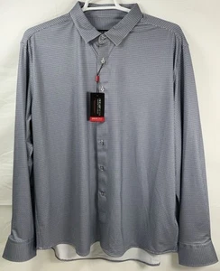 NWT Men’s Kenneth Cole Slim Fit Awear-Tech Stretch Dress Shirt Gray Geo XXL - Picture 1 of 9