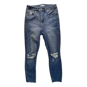 Jeans skinny Good American donna taglia 27 blu vita alta denim strappato invecchiato - Foto 1 di 10