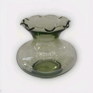 Vintage Green Glass Mid Century Modern Flared Crimped Rim Flower Mini Vase   - Picture 1 of 9