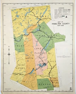 1941 HAMILTON County NEW YORK Map ORIGINAL (20x16) Long Lake Grove Hatchery - Picture 1 of 3