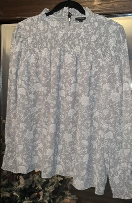 Blusa Ann Taylor Mediana Manga Larga Gris Paisley Calada Nueva Con Etiquetas Foto 1 de 4