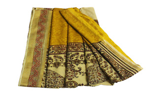 Indian Vintage Saree Yellow Sewing Floral Printed Home Decor 5Y Curtain Drape