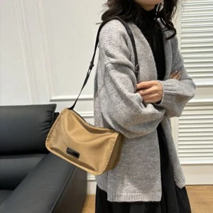 Wide Strap Shoulder Bag Solid Color Tote Bag Simple Crossbody Bag - Picture 1 of 18