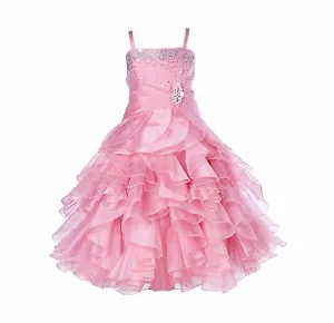 Strass Organza plissiert gerüscht Blume Mädchen Kleid Junior formeller Festzug 164s1 - Bild 1 von 26