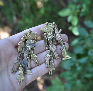Pal Kepenyes Brutalist Vintage Bronze Dangle Clip On Earrings - People Prayer - Picture 1 of 5