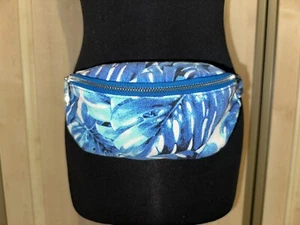 Blue Palm / Leaf Print Bum Bag, Waist Bag, Belt Bag, Fanny Pack - Picture 1 of 18