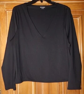 NWOT OLD NAVY WOMENS SIZE XL PETITE BLACK FITTED V-NECK CROP TOP LONG SLEEVE - Picture 1 of 2