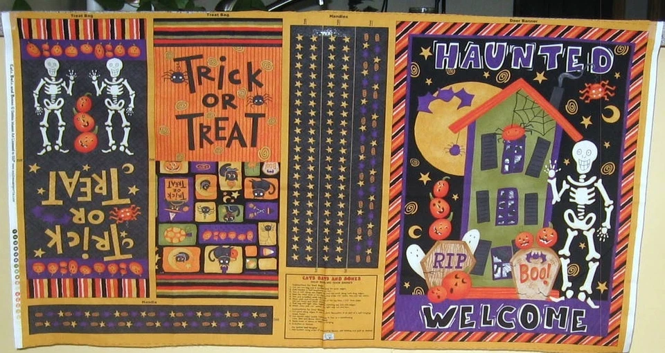 1 Debbie Mumm万圣节“猫、蝙蝠和骨头”棉织物面板 — 第 1/1 张图片