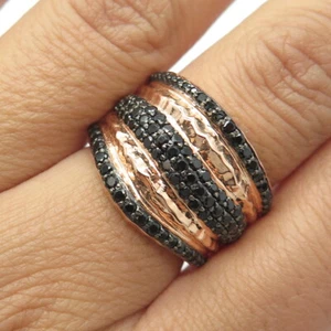 MILOR 925 Sterling Silver Rose Gold Plated Italy Black Spinel Wide Ring Size 7 - Picture 1 of 9