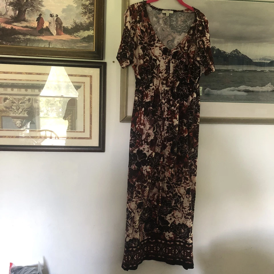 Maxi Vestido Haani Negro Rojo Floral Tejido Corbata Cintura Talla PL A942 Foto 1 de 4