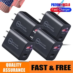 4Pcs PD 20W QC3.0 USB-C Dual Port Adapter Wall Charger For iPhone 14 SAMSUNG S22 - Picture 1 of 16