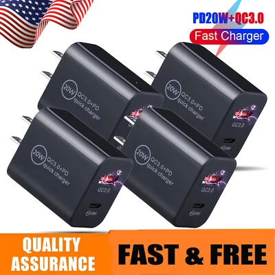 4Pcs PD 20W QC3.0 USB-C Dual Port Adapter Wall Charger For iPhone 14 SAMSUNG S22 - Image 1 of 4