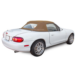 Miata Convertible Top, Tan Stayfast Cloth with Non-Zippered Glass Window