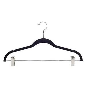 Velvet, Plastic and Metal Clothing Hangers with Clips, 6 Pack, Black - Picture 1 of 6