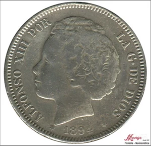 España Alfonso XIII 2 ptas. 1894 PGV Ag MBC - Bild 1 von 2