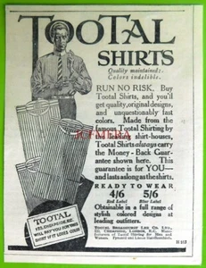'TOOTAL' Ready-to-Wear Shirts WW1 ADVERT Original Small Vintage Print Ad 683/18 - Foto 1 di 1